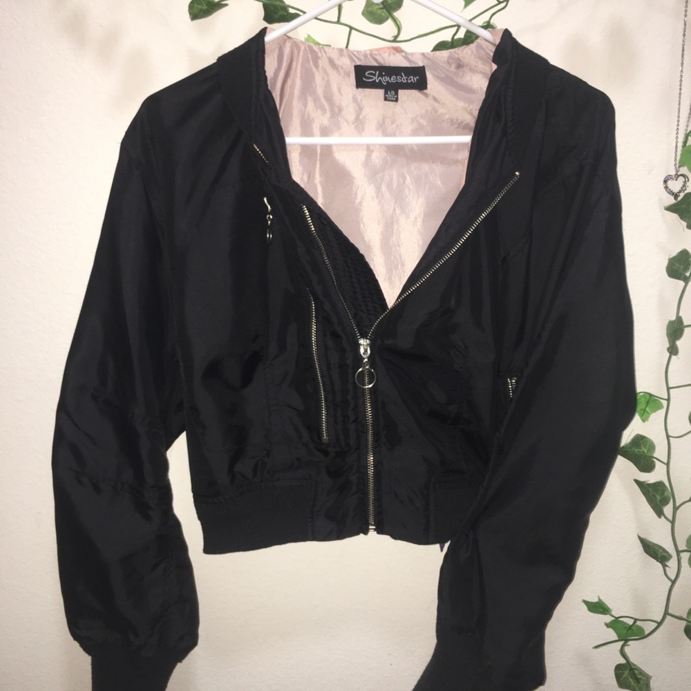 Faux Leather Black Jacket/Sweater (L)